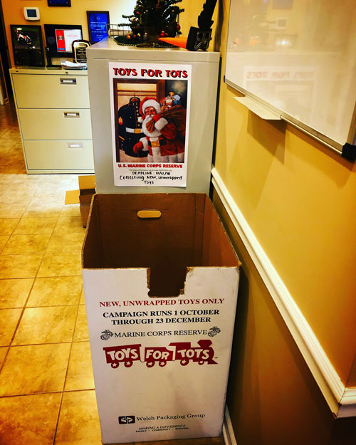 Toys for Tots 2018 donation collection box